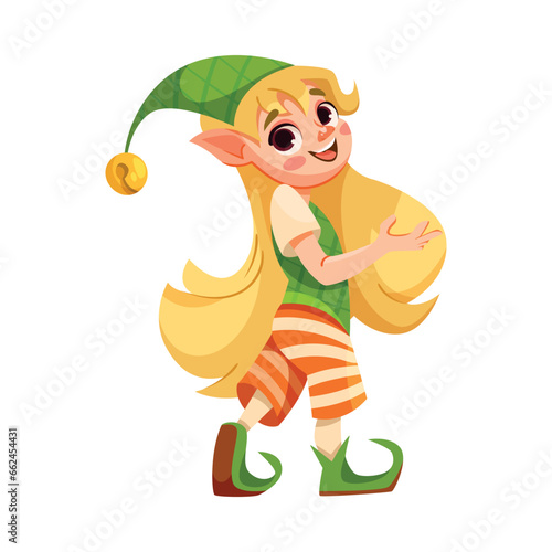 Funny Girl Elf Character with Pointed Ears Smiling Vector Illustration