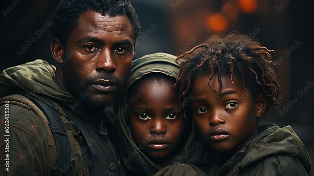 A family of illegal migrants from poor Africa. The world problem of illegal migration crisis A family of illegal migrants from poor Africa. The world problem of illegal migration crisis