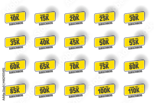 10k to 1110k Subscribers Template Design Thank You 100k Followers Banner Design Set