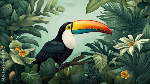  a toucan bird sitting on a branch in the jungle.  generative ai © Anna