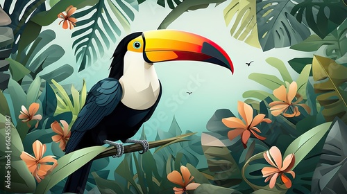  a toucan bird sitting on a branch in the jungle.  generative ai © Anna