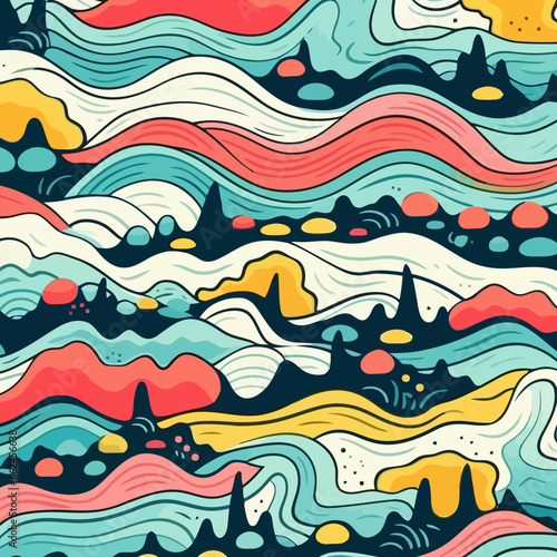 River rapids quirky doodle pattern, background, cartoon, vector, whimsical Illustration