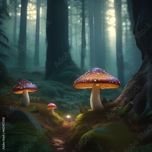 A magical forest with glowing mushrooms and mystical creatures1 photo