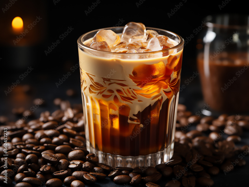 Delicious iced coffee with ice cubes. Generated by AI
