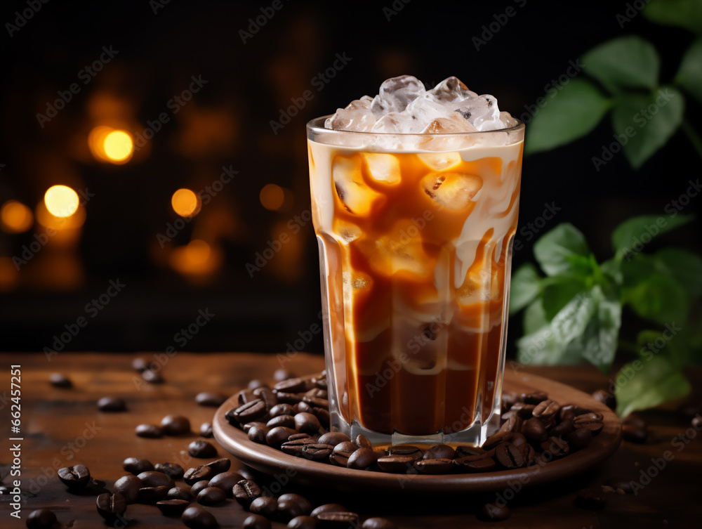 Delicious iced coffee with ice cubes. Generated by AI Delicious iced coffee with ice cubes. Generated by AI