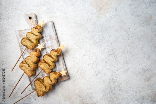 Pesto puff pastry appetizer, Christmas tree photo