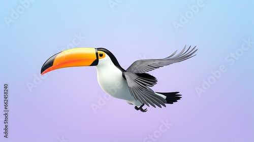  a toucan flying in the air with its wings spread.  generative ai © Anna