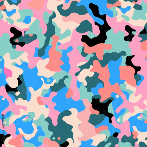 Digital camo quirky doodle pattern, background, cartoon, vector, whimsical Illustration