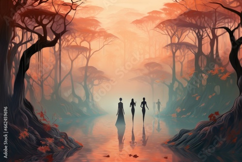 Elusive mist walkers, traversing through dense fog and hidden realms - Generative AI © Sidewaypics
