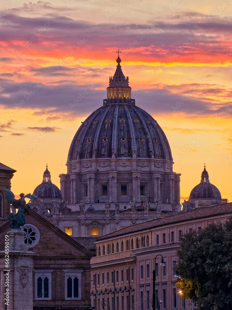St. Peter's Basilica dome in Vatican city, Rome, Italy