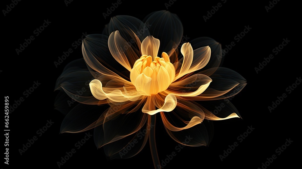 a large yellow flower on a black background with a black background. generative ai a large yellow flower on a black background with a black background. generative ai