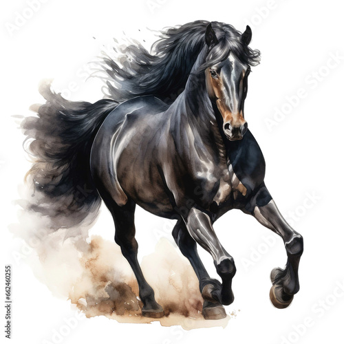 black horse in a graceful meadow on a transparent background © Dynamo