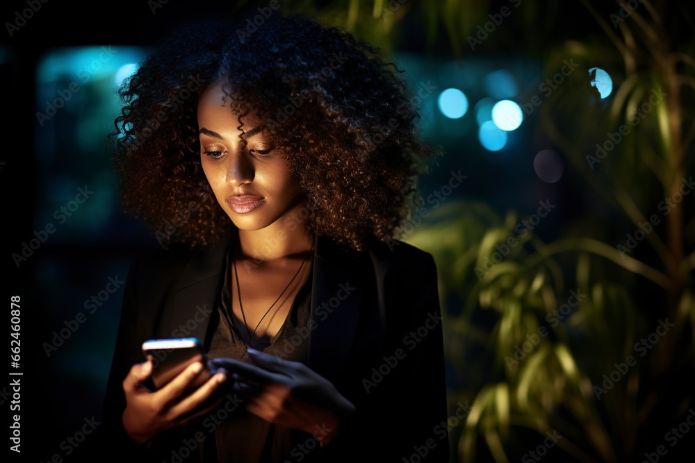 beautiful black woman using her mobile phone