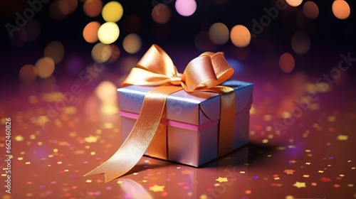 A gift box with a ribbon on a shiny surface © cac_tus