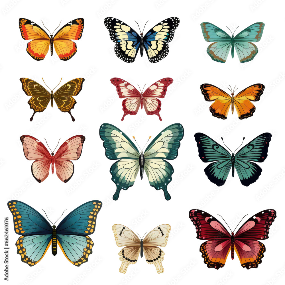  collection of butterflies isolated on a transparent background 