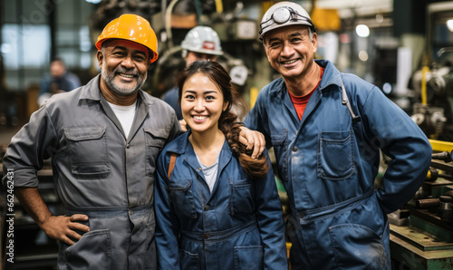 Upbeat Factory Workers Sharing a Smiling Pose
