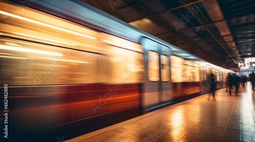 A blurry photo of a train at a train station © cac_tus