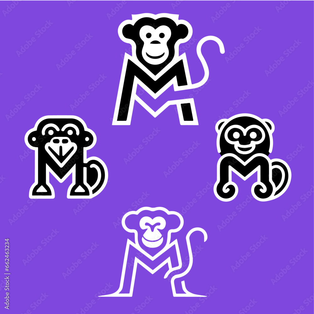 Letter M with Monkey Face Vector Illustration Letter M with Monkey Face Vector Illustration