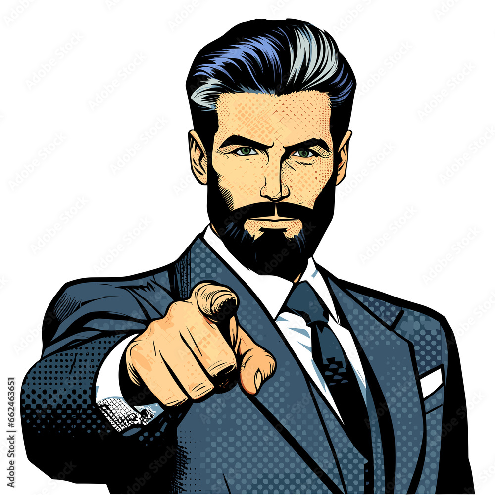 A Businessman with Beard Pointing at Viewer in Suit and Tie Stock ...