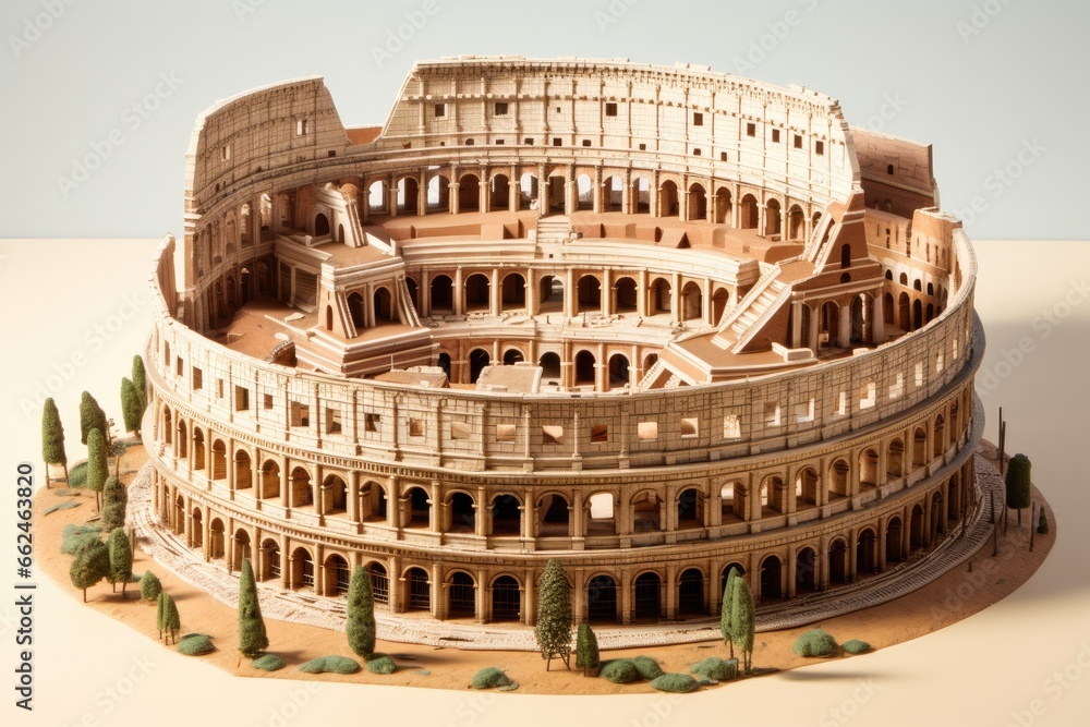Ancient Roman Colosseum in Rome, Italy. Vintage style, Coliseum or Flavian Amphitheatre, AI Generated