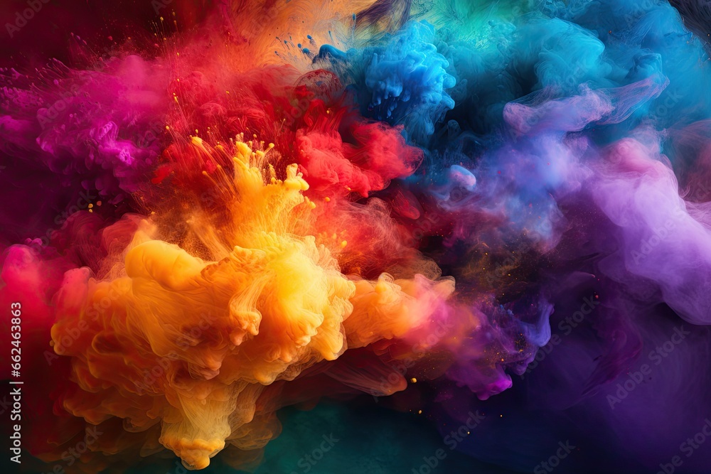 Colorful ink in water on a black background. Abstract background, Colored powder explosion. Abstract closeup dust on backdrop, AI Generated
