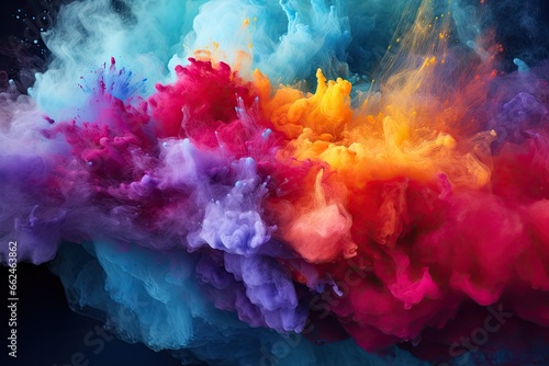 Colorful cloud of ink in water. Abstract background for design, Colored powder explosion. Abstract closeup dust on backdrop, AI Generated