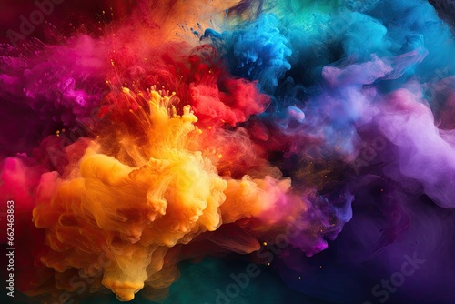 Colorful ink in water on a black background. Abstract background, Colored powder explosion. Abstract closeup dust on backdrop, AI Generated