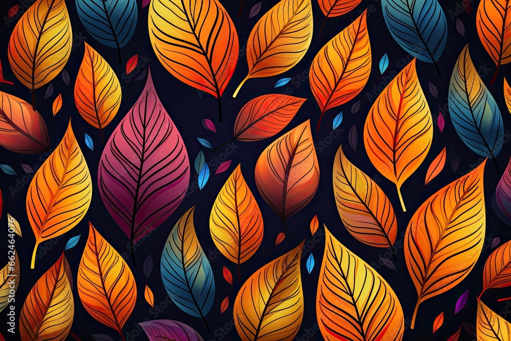 Seamless pattern with autumn leaves on dark background. illustration, Colorful seasonal autumn background pattern, AI Generated Seamless pattern with autumn leaves on dark background. illustration, Colorful seasonal autumn background pattern, AI Generated