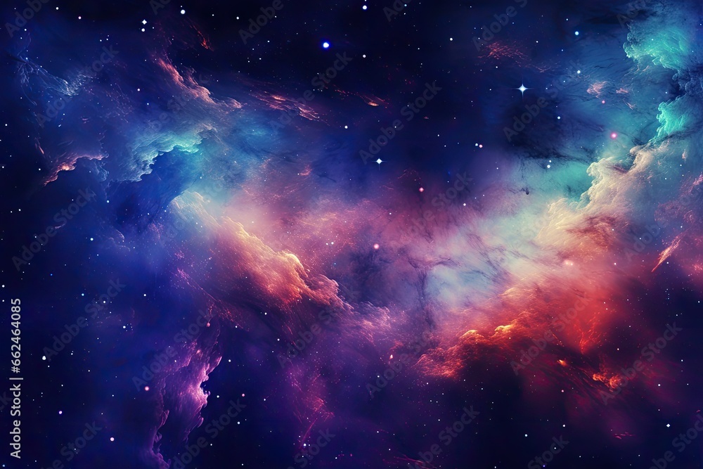 Fototapeta premium Star field in space a nebulae and a gas congestion, Colorful space galaxy cloud nebula. Stary night cosmos, AI Generated