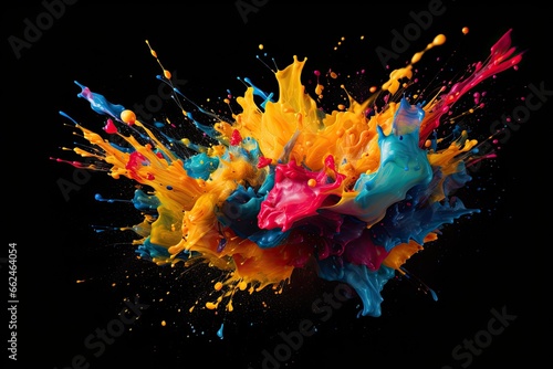 Colorful paint splashes isolated on black background. 3d rendering, Colorful paint splashes and blots on black background, AI Generated © Iftikhar alam