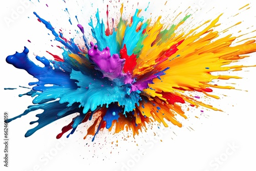 Colorful paint splashes isolated on white background. 3d rendering, Colorful paint splashes isolated on white background. Abstract artistic background, AI Generated