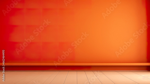 An empty orange wall with chiaroscuro on a minimalist and elegant background. Empty space for product presentation in a vibrant orange hue in a clean aesthetic. © Vagner Castro