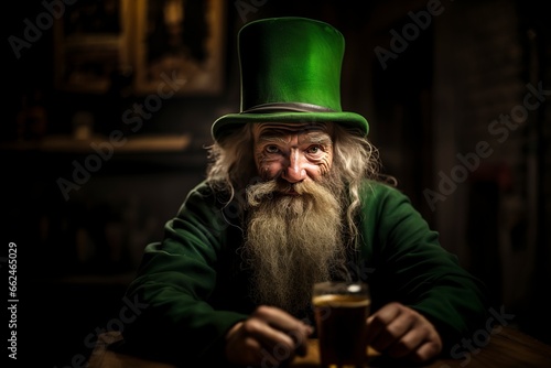 Leprechaun man with green hat and beard St. Patrick's Day