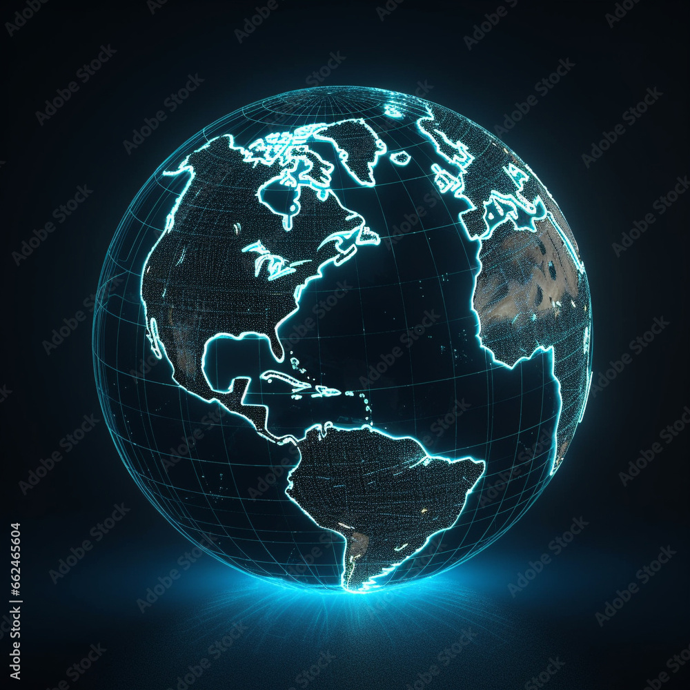 Glowing digital earth globe generative AI Glowing digital earth globe generative AI