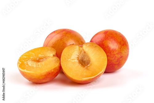 Fresh Aprium fruits, orange apricots, isolated on white background.