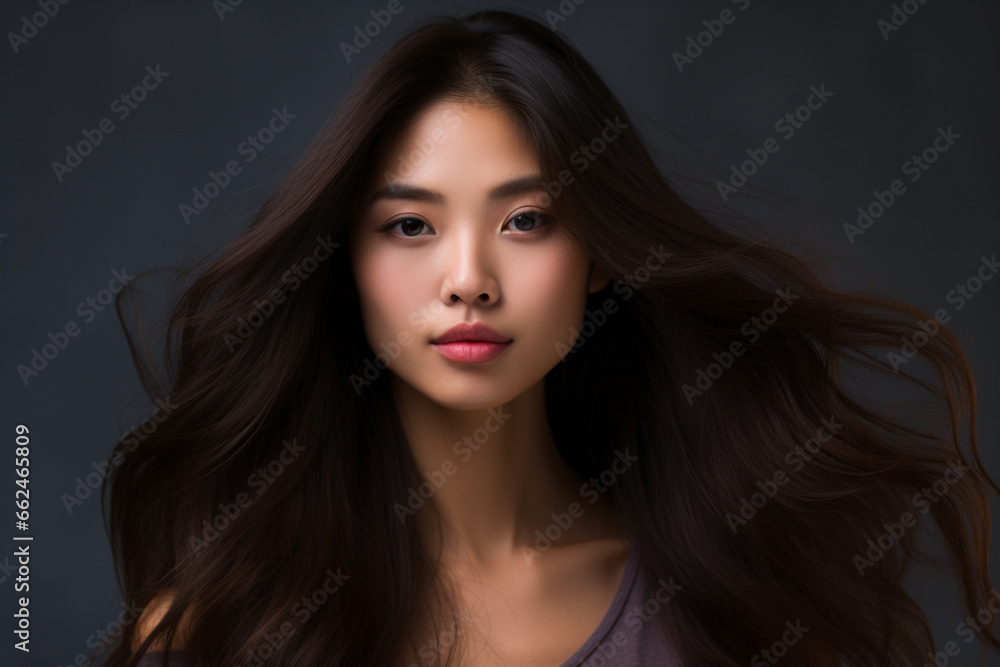 Beauty portrait of an asian female model with flawless skin an beautiful hair Beauty portrait of an asian female model with flawless skin an beautiful hair