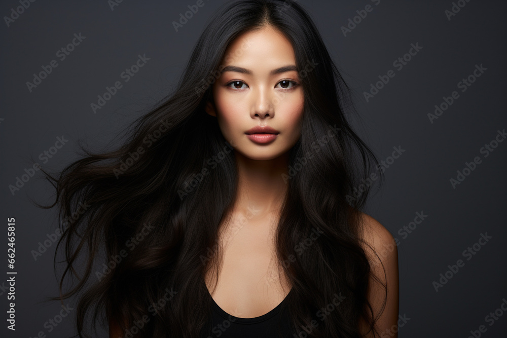 Beauty portrait of an asian female model with flawless skin an beautiful hair Beauty portrait of an asian female model with flawless skin an beautiful hair