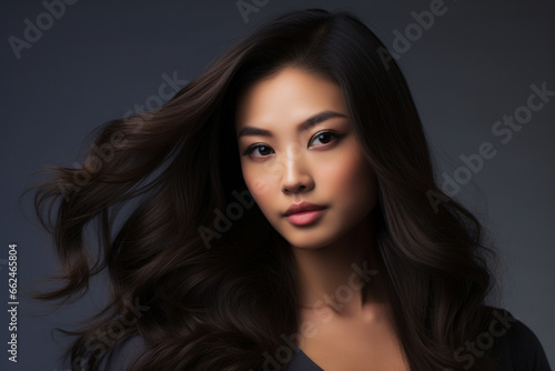 Beauty portrait of an asian female model with flawless skin an beautiful hair