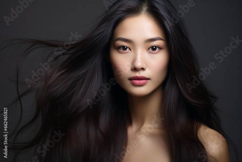 Beauty portrait of an asian female model with flawless skin an beautiful hair