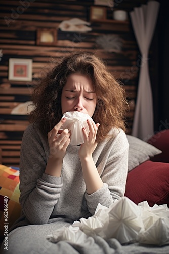 woman with allergy and flu sick in her bed