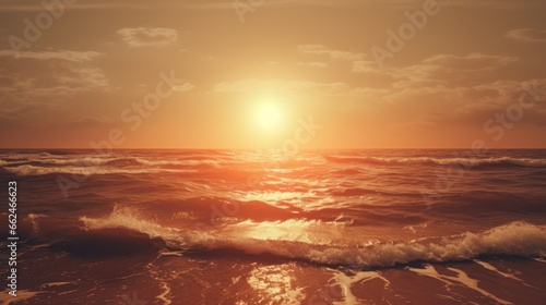 The sun is setting over the ocean waves