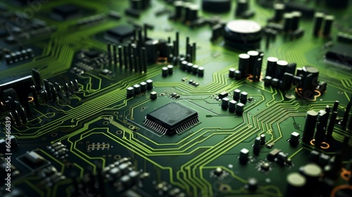 A close up of a circuit board with many electronic components photo