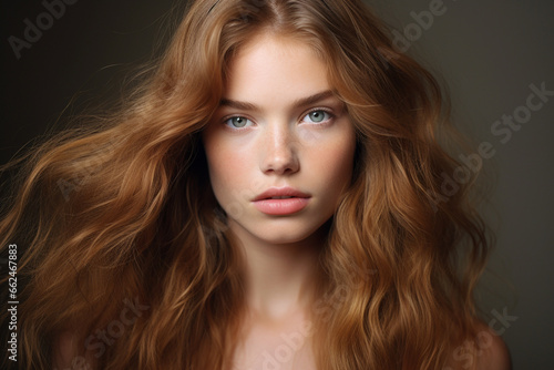 Beauty portrait of an european female model with flawless skin an beautiful hair