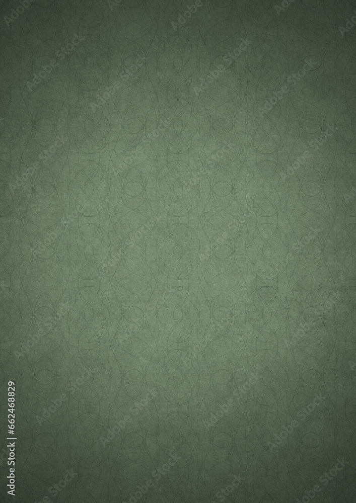 Hand-drawn unique abstract symmetrical seamless ornament. Dark semi transparent green on a light warm green with vignette of a darker background color. Paper texture. A4. (pattern: p10-1f) Hand-drawn unique abstract symmetrical seamless ornament. Dark semi transparent green on a light warm green with vignette of a darker background color. Paper texture. A4. (pattern: p10-1f)