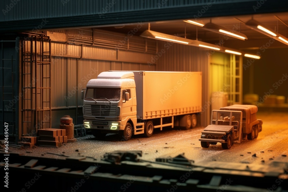 Warehouse loading bay with a trailer. Generative AI