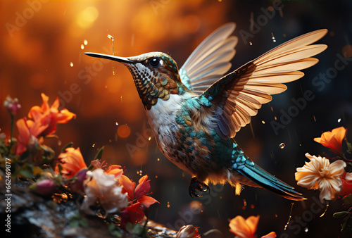 Scaly-breasted hummingbird feeding on flowers. Created with Generative AI photo