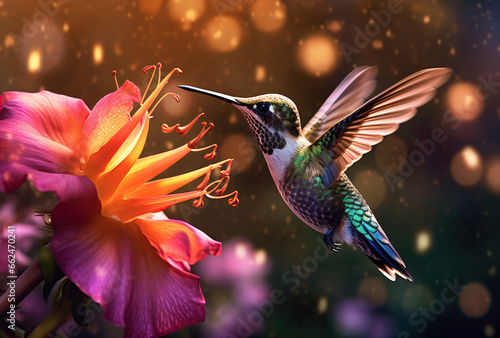 Scaly-breasted hummingbird feeding on flowers. Created with Generative AI © Yevhen