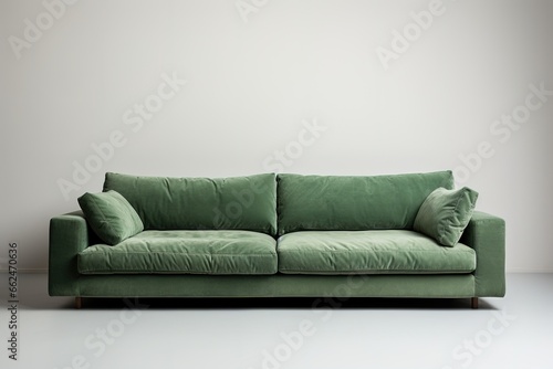 White room with green sofa. Scandinavian interior design. 3D illustration
