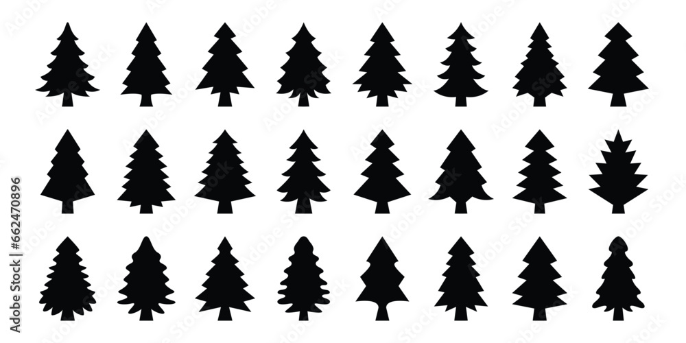 Fototapeta premium Christmas tree icons set. Vector illustration of pine trees silhouette