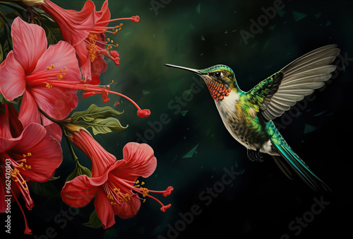 Scaly-breasted hummingbird feeding on flowers. Created with Generative AI